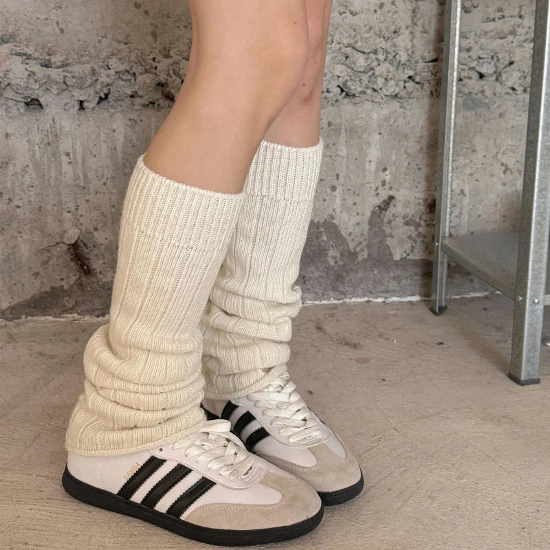 30% Wool Leg Warmers Women Autumn and Winter Knitted Warm Foot Cover Long Socks JK Girls Lolita Leg Warmers Knee Socks Stockings