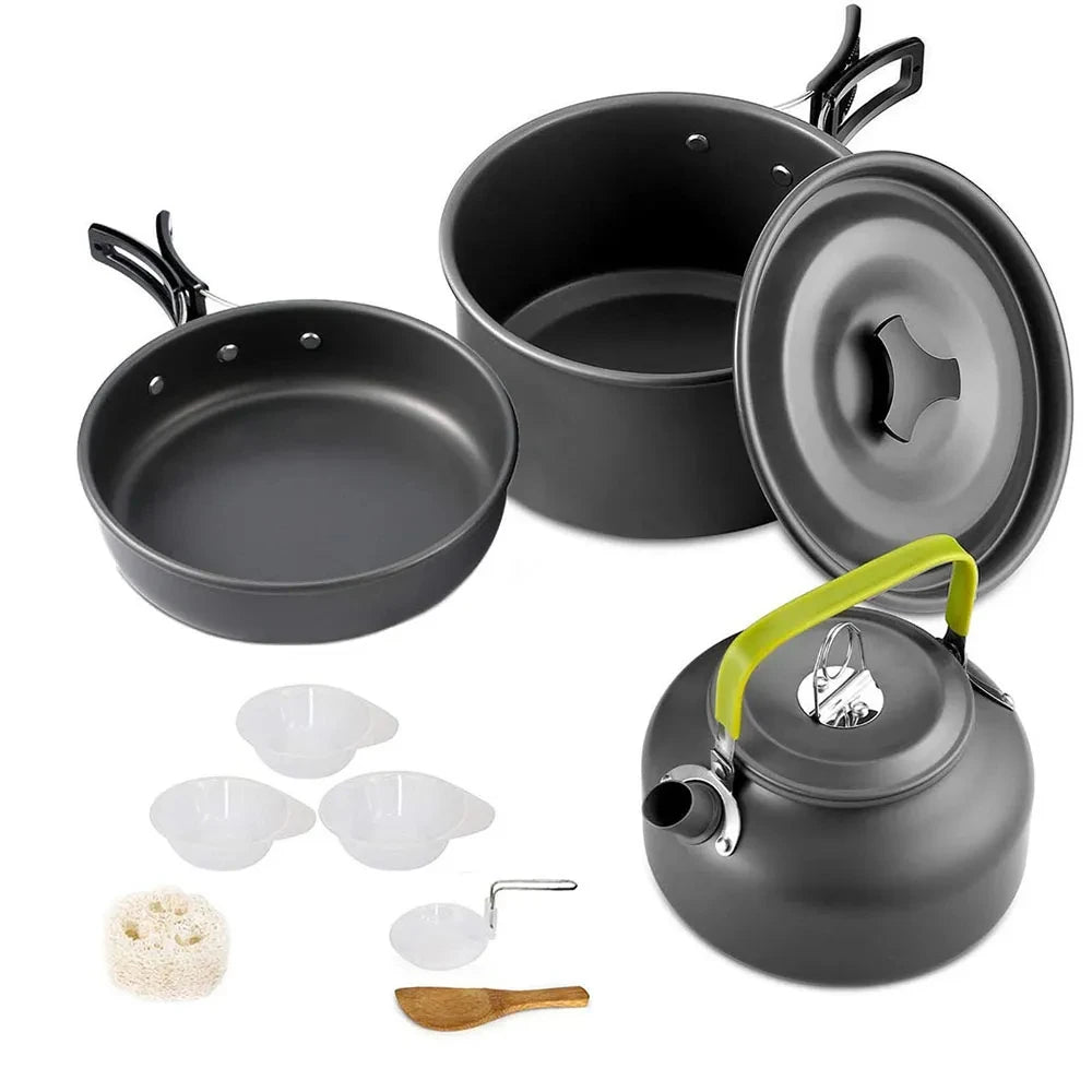 Camping Cooking Set Camping Cookware Travel Tableware Outdoor Picnic Set Teapot for 2-3 People Non-Stick Pots Assorted Sets