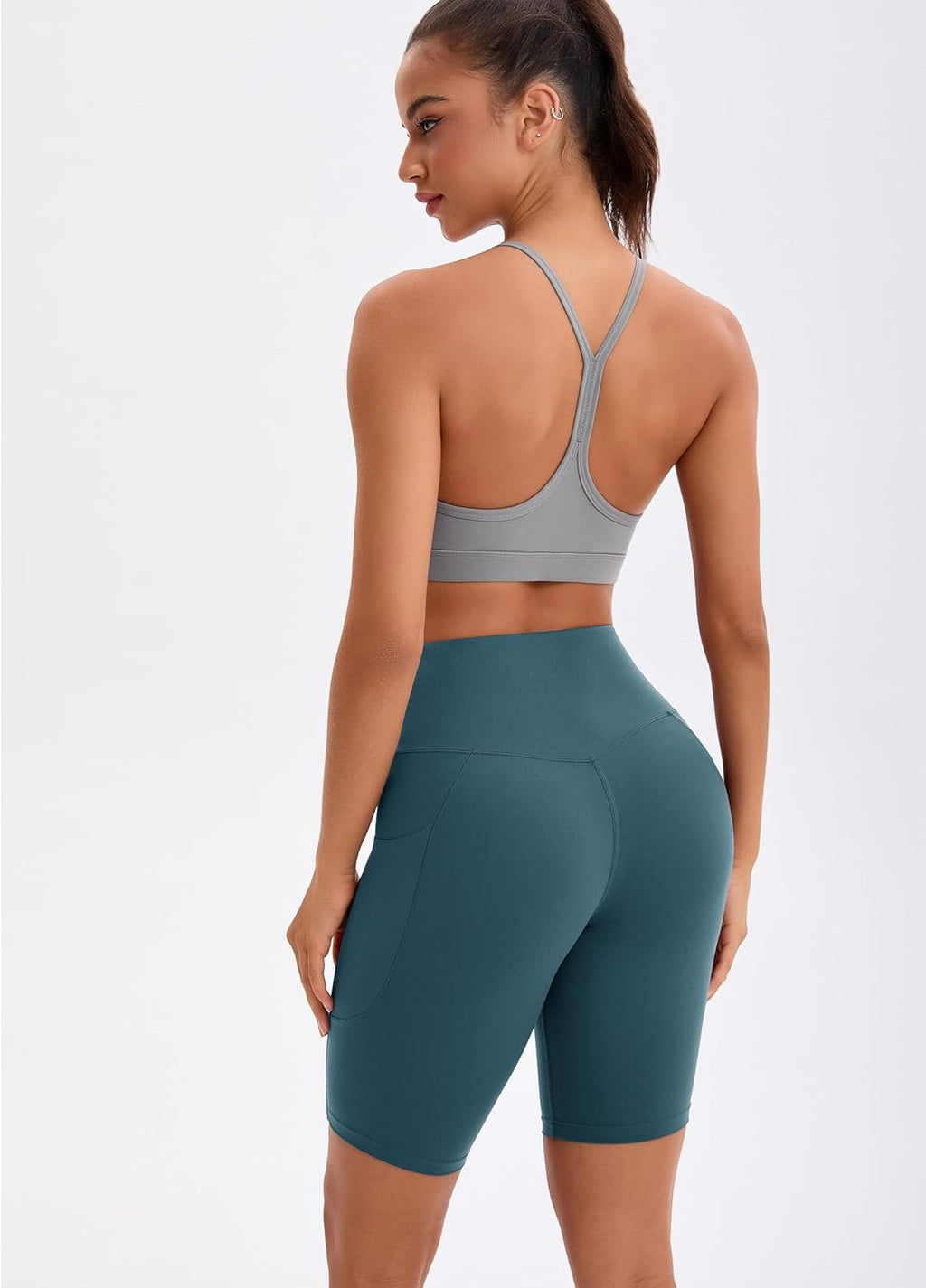 Women'S Yoga Short Side Pockets Workout Running Gym Shorts