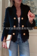 Fashion Metal Button Short Jacket Women Solid Color Autumn Button round Neck Jacket for Women 2025