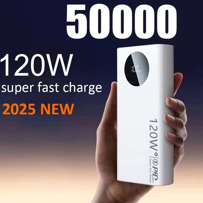 120W 50000Mah High Capacity Power Bank Fast Charging Powerbank Portable Battery Charger for Iphone Samsung Huawei 2024