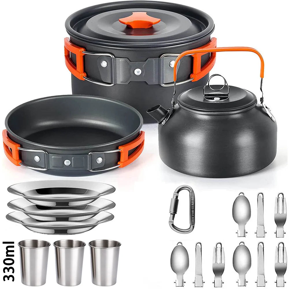 Camping Cooking Set Camping Cookware Travel Tableware Outdoor Picnic Set Teapot for 2-3 People Non-Stick Pots Assorted Sets