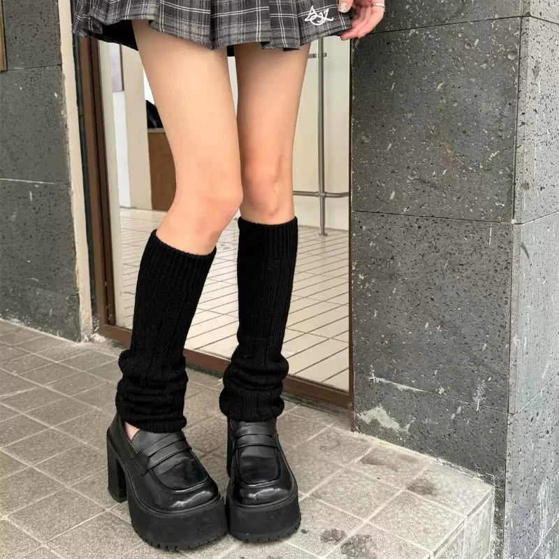 30% Wool Leg Warmers Women Autumn and Winter Knitted Warm Foot Cover Long Socks JK Girls Lolita Leg Warmers Knee Socks Stockings