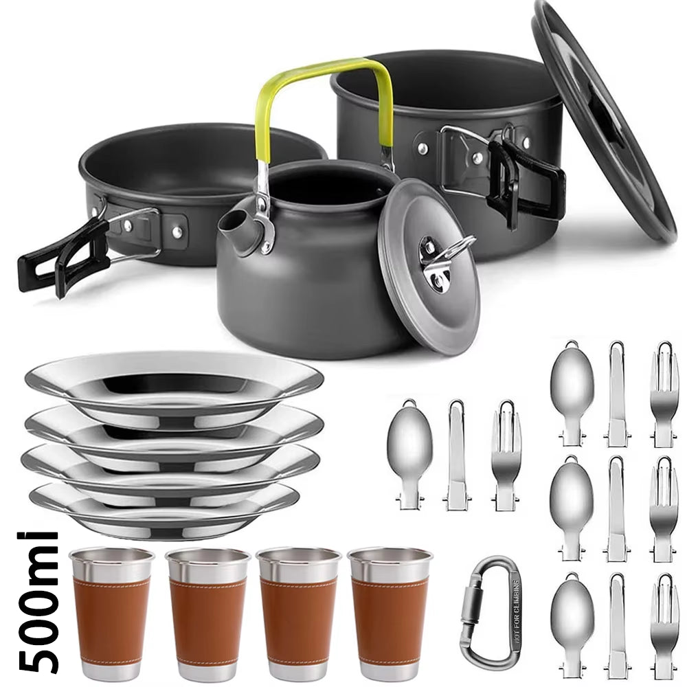 Camping Cooking Set Camping Cookware Travel Tableware Outdoor Picnic Set Teapot for 2-3 People Non-Stick Pots Assorted Sets