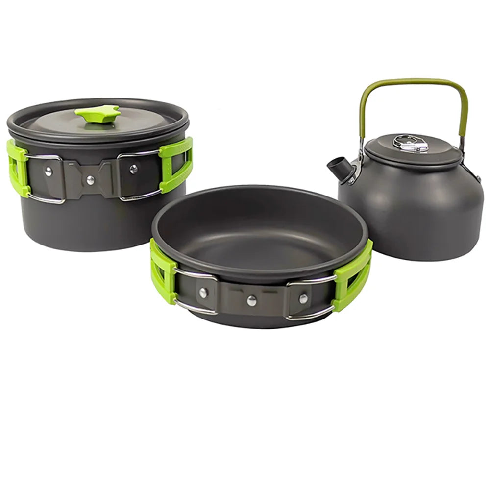 Camping Cooking Set Camping Cookware Travel Tableware Outdoor Picnic Set Teapot for 2-3 People Non-Stick Pots Assorted Sets