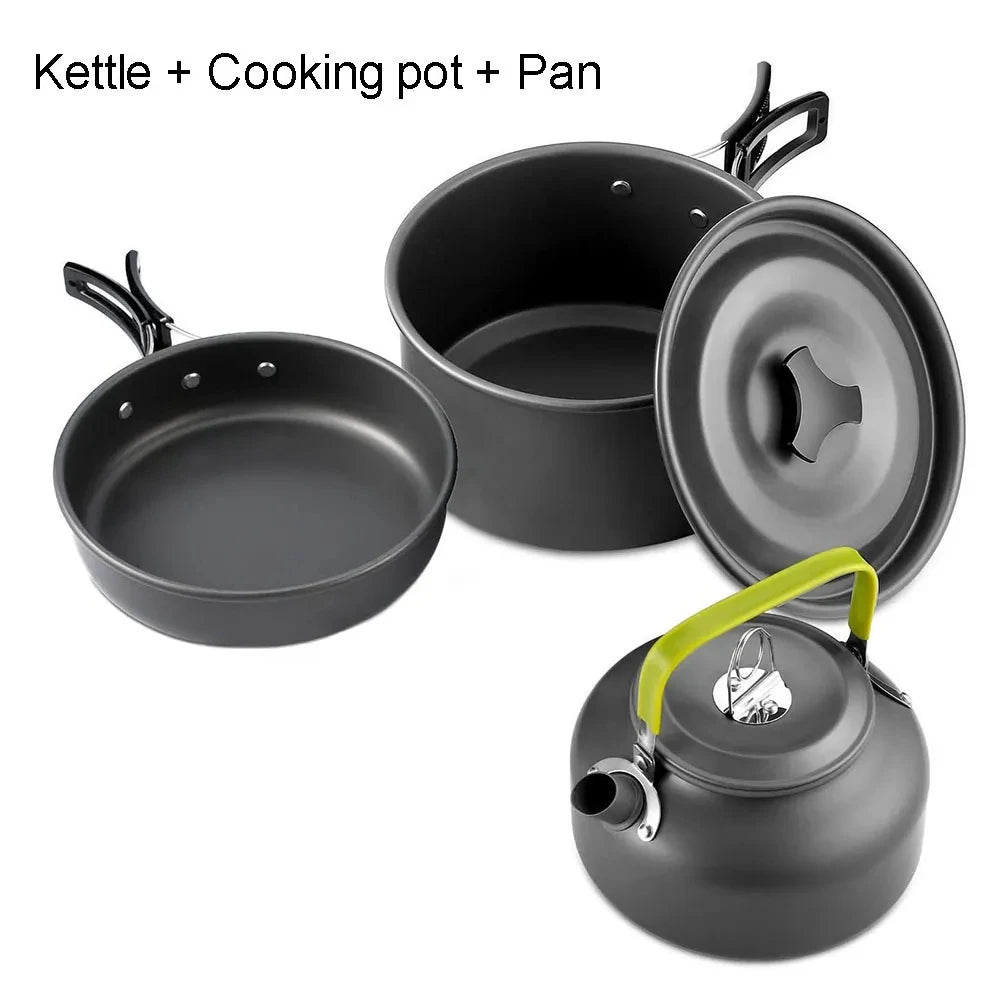 Camping Cooking Set Camping Cookware Travel Tableware Outdoor Picnic Set Teapot for 2-3 People Non-Stick Pots Assorted Sets