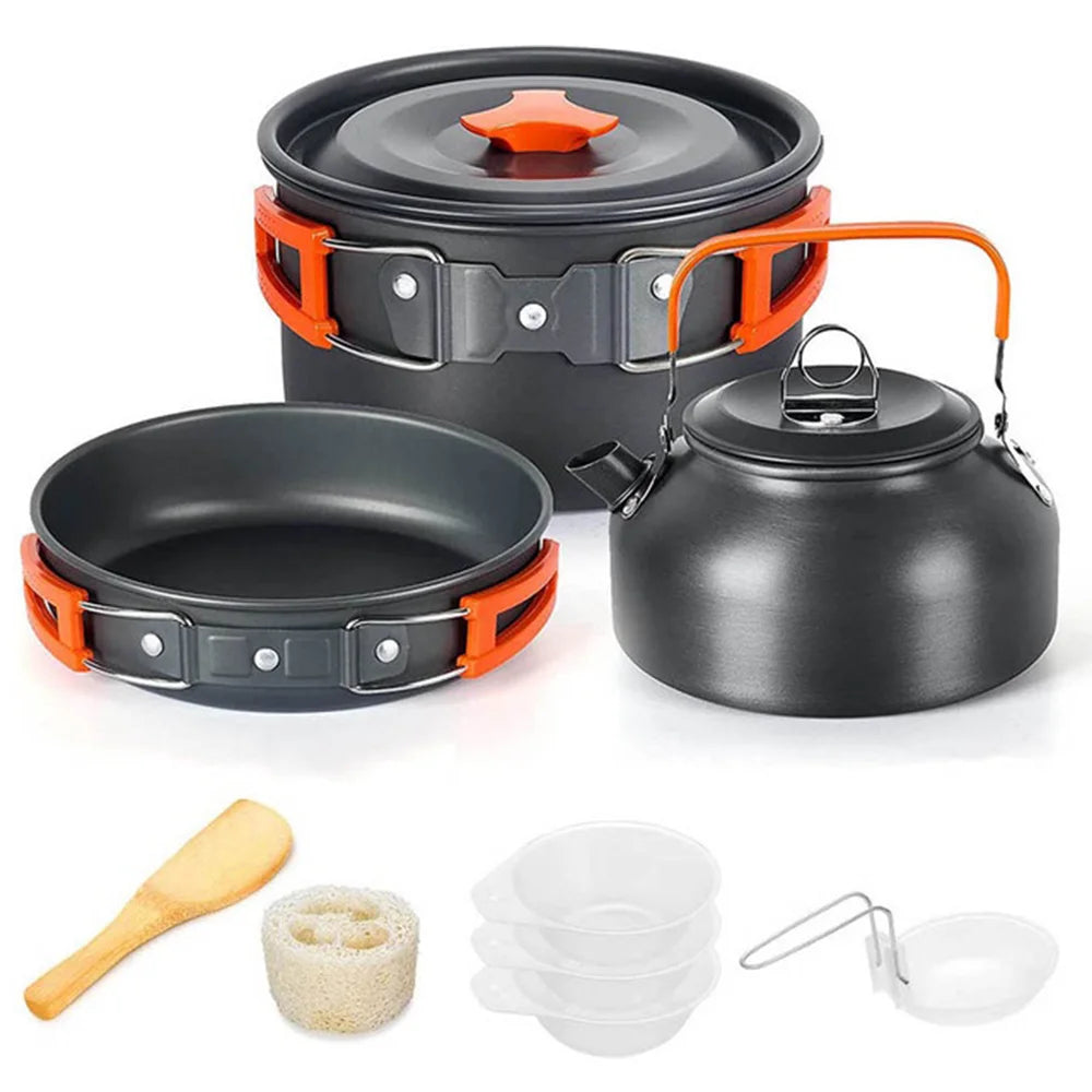Camping Cooking Set Camping Cookware Travel Tableware Outdoor Picnic Set Teapot for 2-3 People Non-Stick Pots Assorted Sets