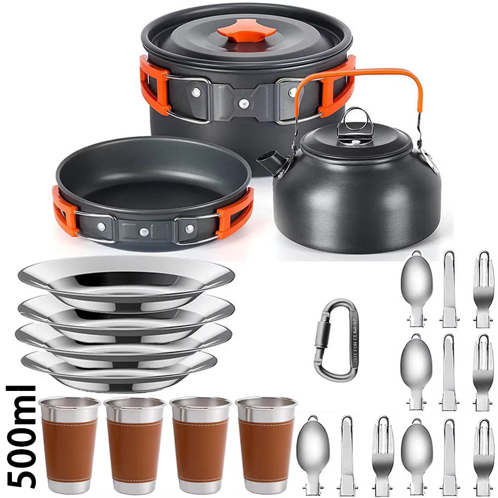 Camping Cooking Set Camping Cookware Travel Tableware Outdoor Picnic Set Teapot for 2-3 People Non-Stick Pots Assorted Sets