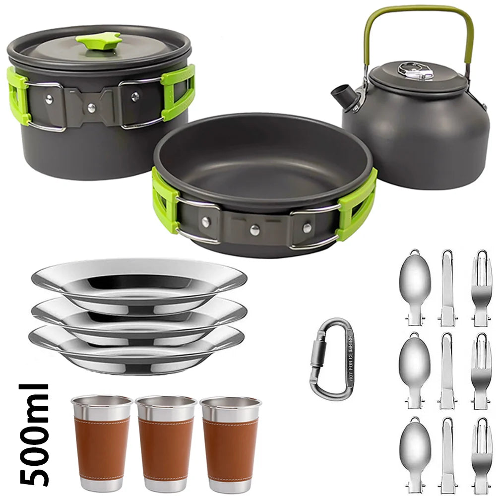 Camping Cooking Set Camping Cookware Travel Tableware Outdoor Picnic Set Teapot for 2-3 People Non-Stick Pots Assorted Sets