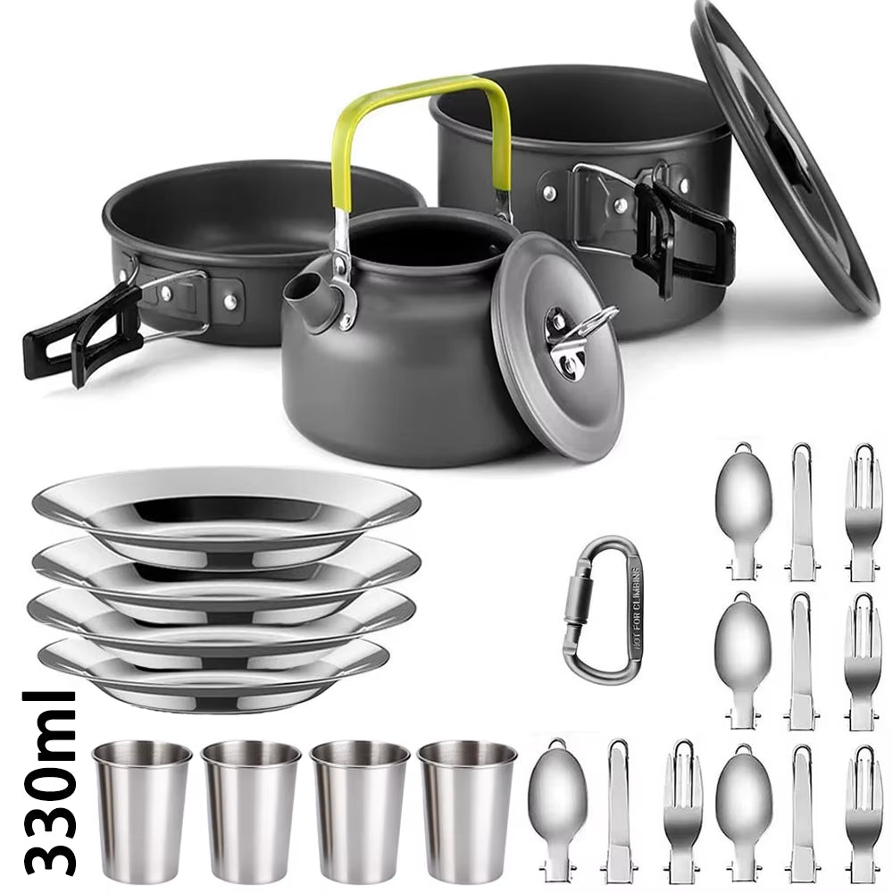 Camping Cooking Set Camping Cookware Travel Tableware Outdoor Picnic Set Teapot for 2-3 People Non-Stick Pots Assorted Sets