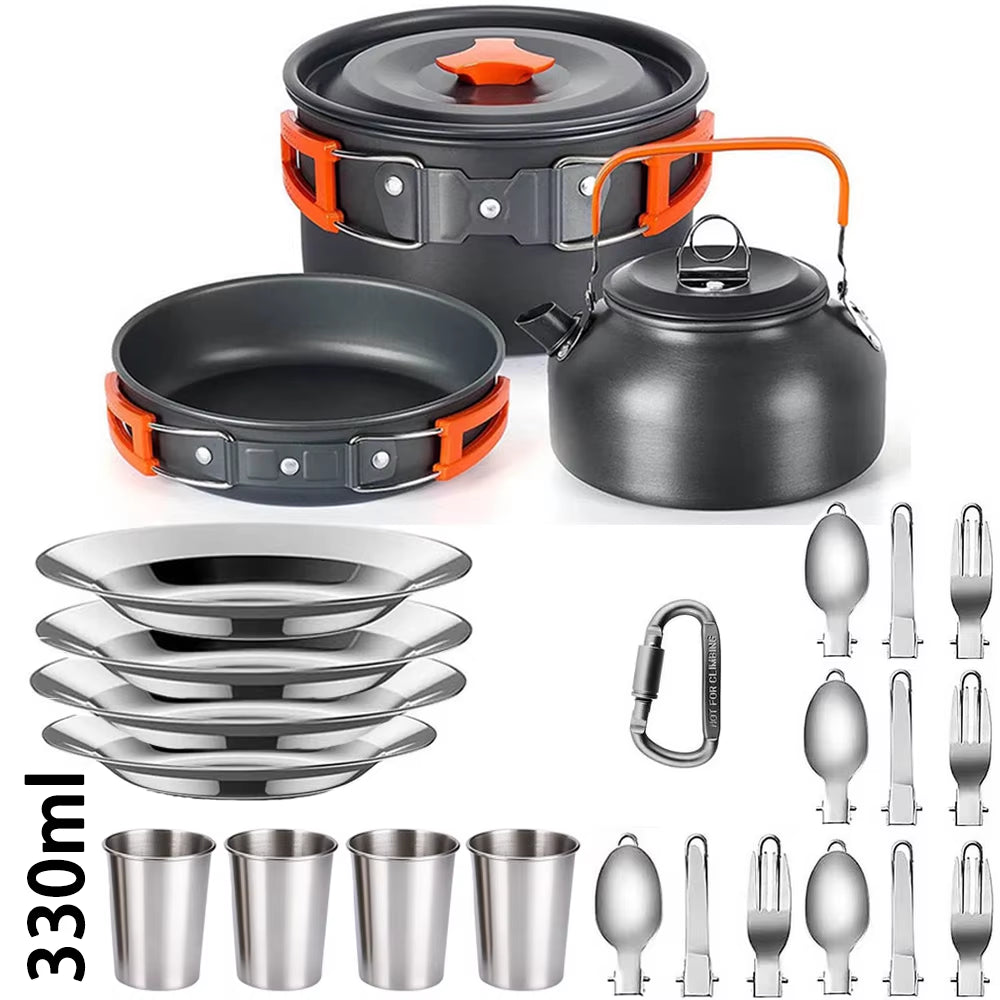 Camping Cooking Set Camping Cookware Travel Tableware Outdoor Picnic Set Teapot for 2-3 People Non-Stick Pots Assorted Sets