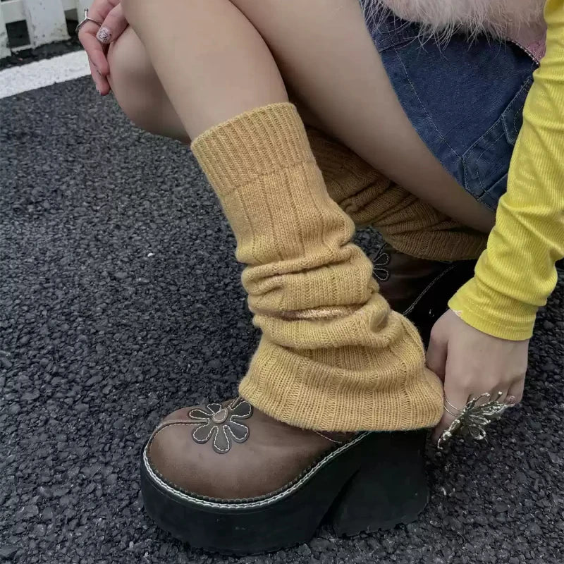 30% Wool Leg Warmers Women Autumn and Winter Knitted Warm Foot Cover Long Socks JK Girls Lolita Leg Warmers Knee Socks Stockings