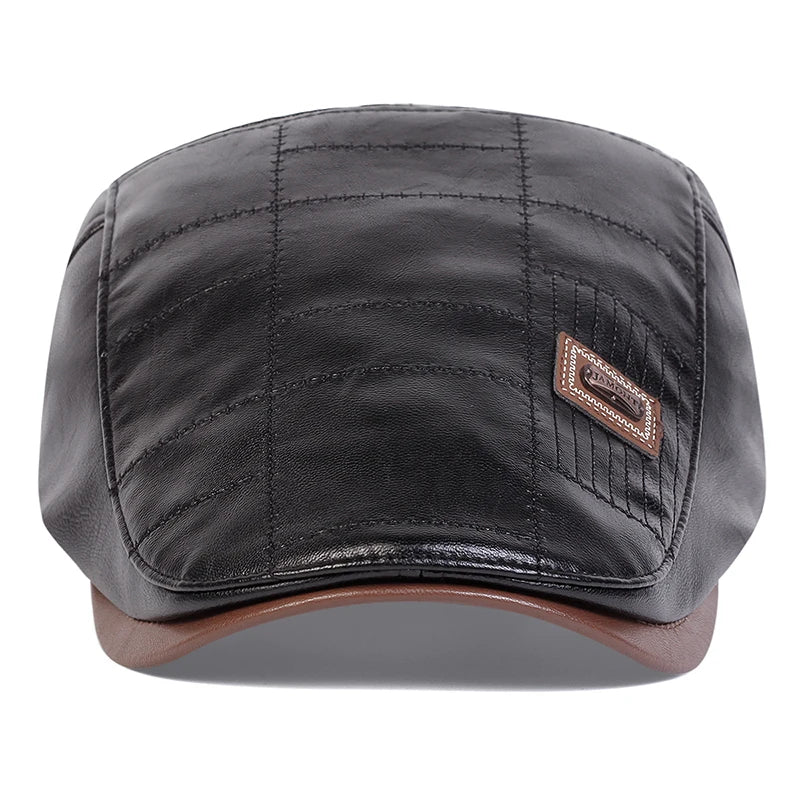 Men Retro Pu Leather Newsboy Caps JAMONT Labeling British Painters Hats Spring Autumn Side Adjustable Flat Cap Hip Hop Berets