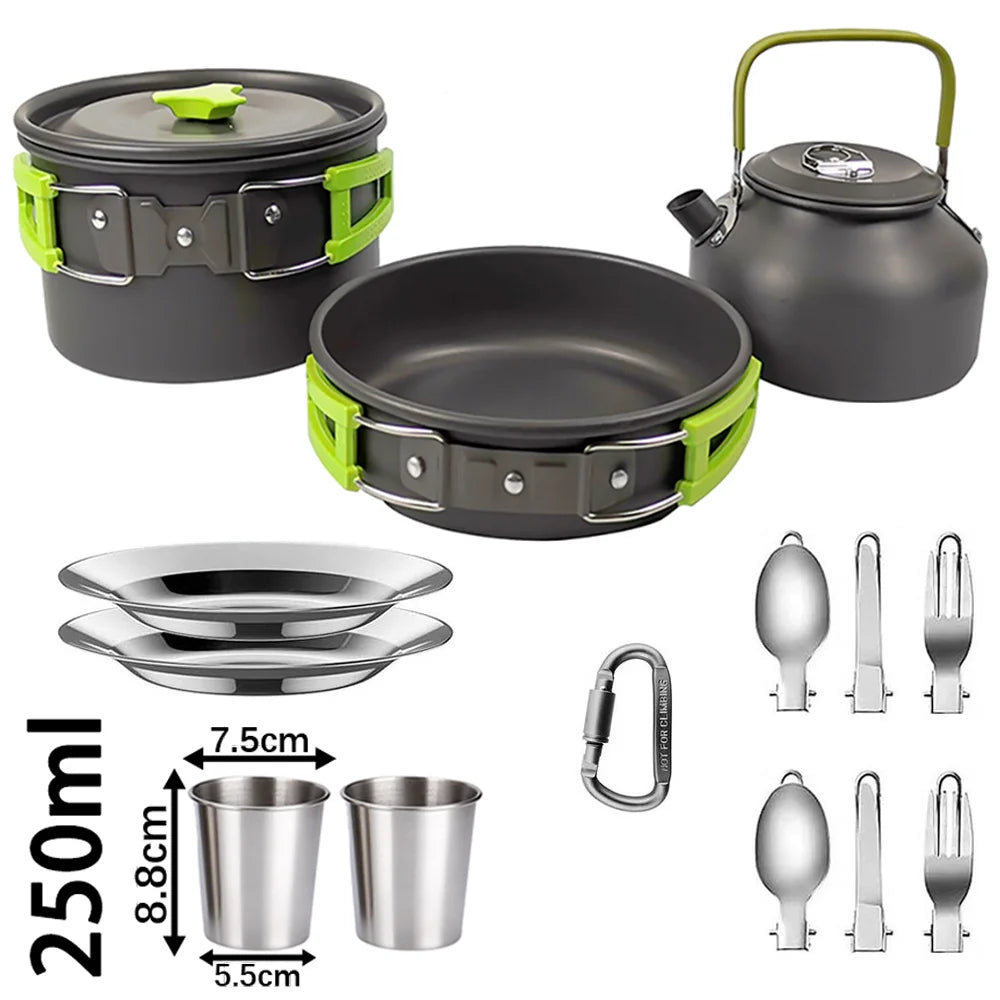 Camping Cooking Set Camping Cookware Travel Tableware Outdoor Picnic Set Teapot for 2-3 People Non-Stick Pots Assorted Sets
