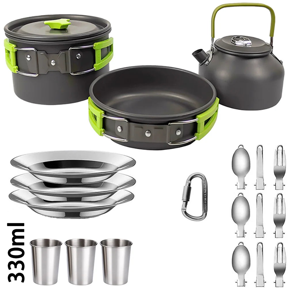 Camping Cooking Set Camping Cookware Travel Tableware Outdoor Picnic Set Teapot for 2-3 People Non-Stick Pots Assorted Sets