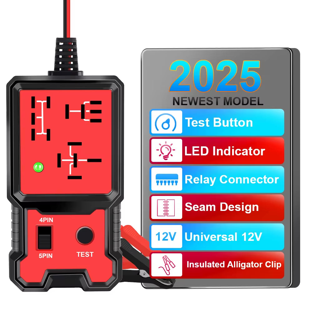 2025 Latest Red Relay Tester 12V General Electronic Automotive Circuit Tester Automotive Maintenance Tool