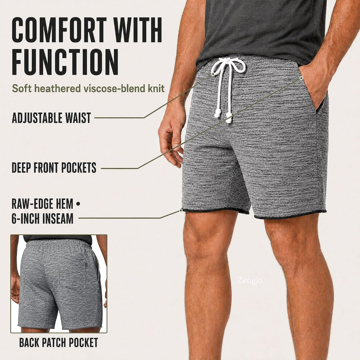 Mens Sweat Shorts, 6 Inch Inseam Lounge Shorts with Pockets