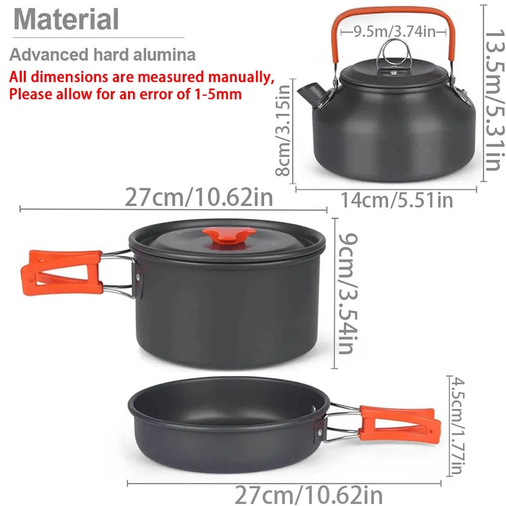 Camping Cooking Set Camping Cookware Travel Tableware Outdoor Picnic Set Teapot for 2-3 People Non-Stick Pots Assorted Sets