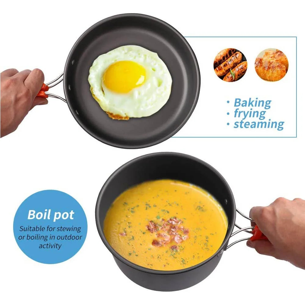 Camping Cooking Set Camping Cookware Travel Tableware Outdoor Picnic Set Teapot for 2-3 People Non-Stick Pots Assorted Sets