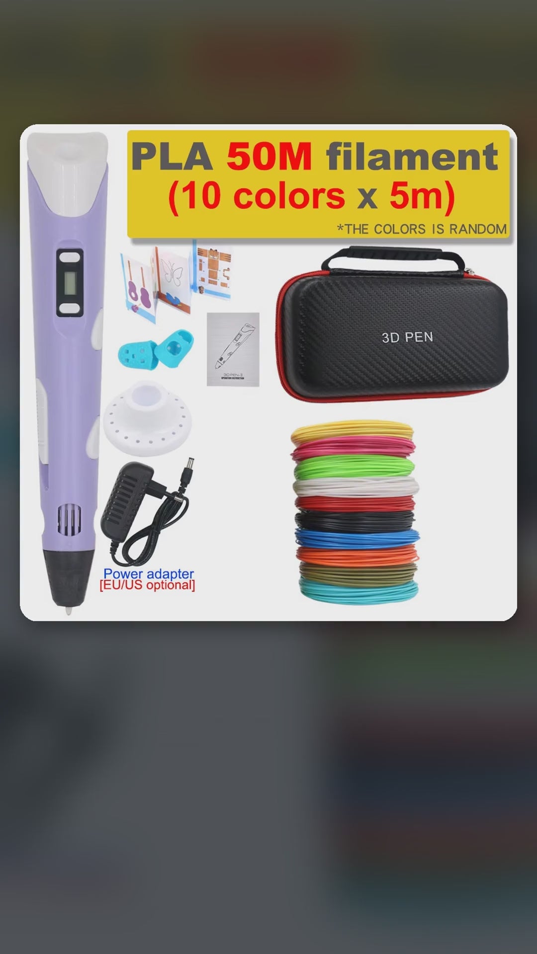 3D Printing Pen Set for Kids with PLA Filament & Storage Case – product video