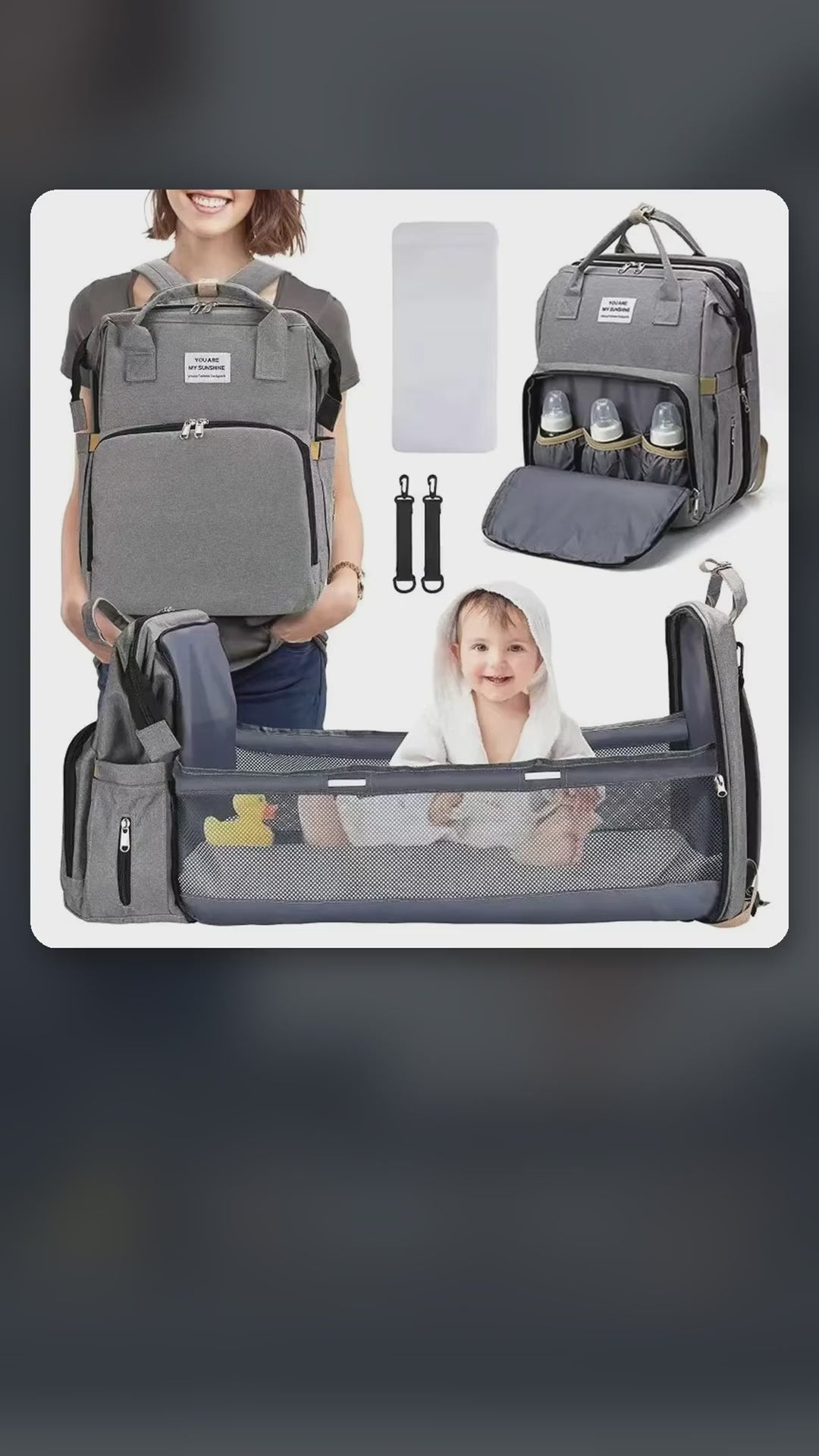 Foldable Diaper Bag with Changing Station & Insulated Pocket – product video